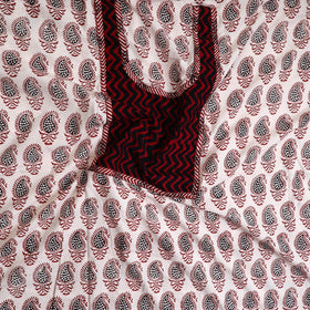 White Bagh Print Cotton Kurta Material with Patchwork