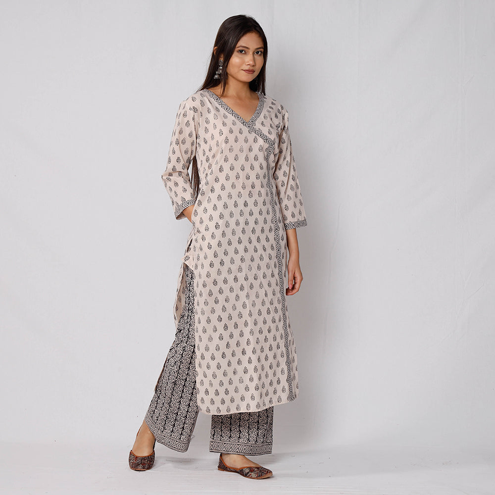 Buy Bagh Block Printed Cotton Long Kurta with Palazzo & Dupatta Set 03 Online l iTokri.com
