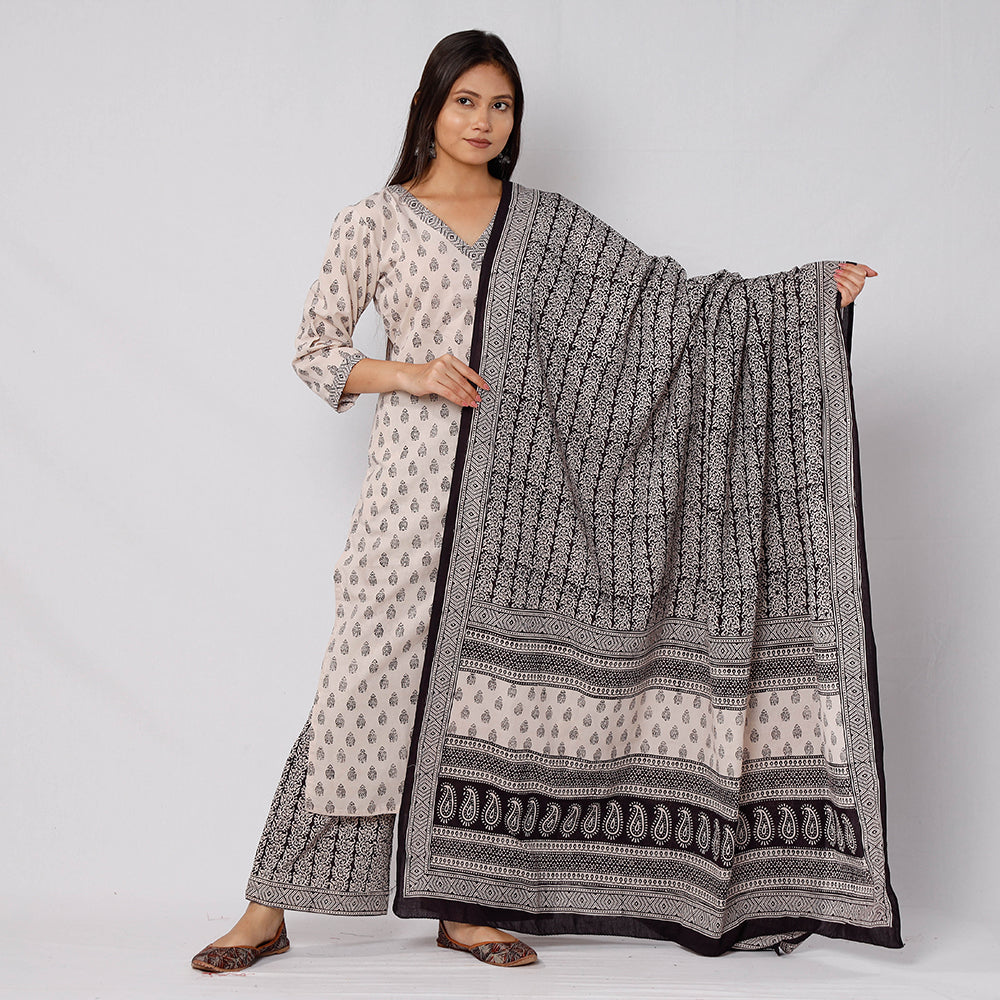 Buy Bagh Block Printed Cotton Long Kurta with Palazzo & Dupatta Set 03 Online l iTokri.com