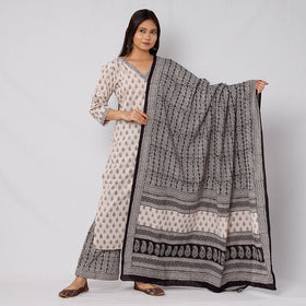 Buy Bagh Block Printed Cotton Long Kurta with Palazzo & Dupatta Set 03 Online l iTokri.com