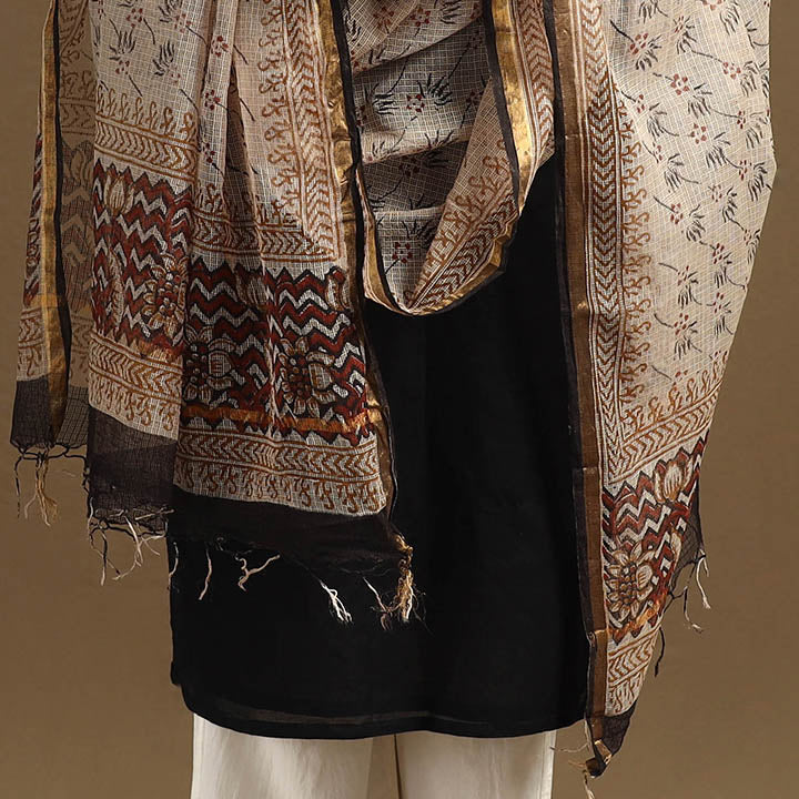 White - bagru cotton kota doria dupatta 20 - handcrafted