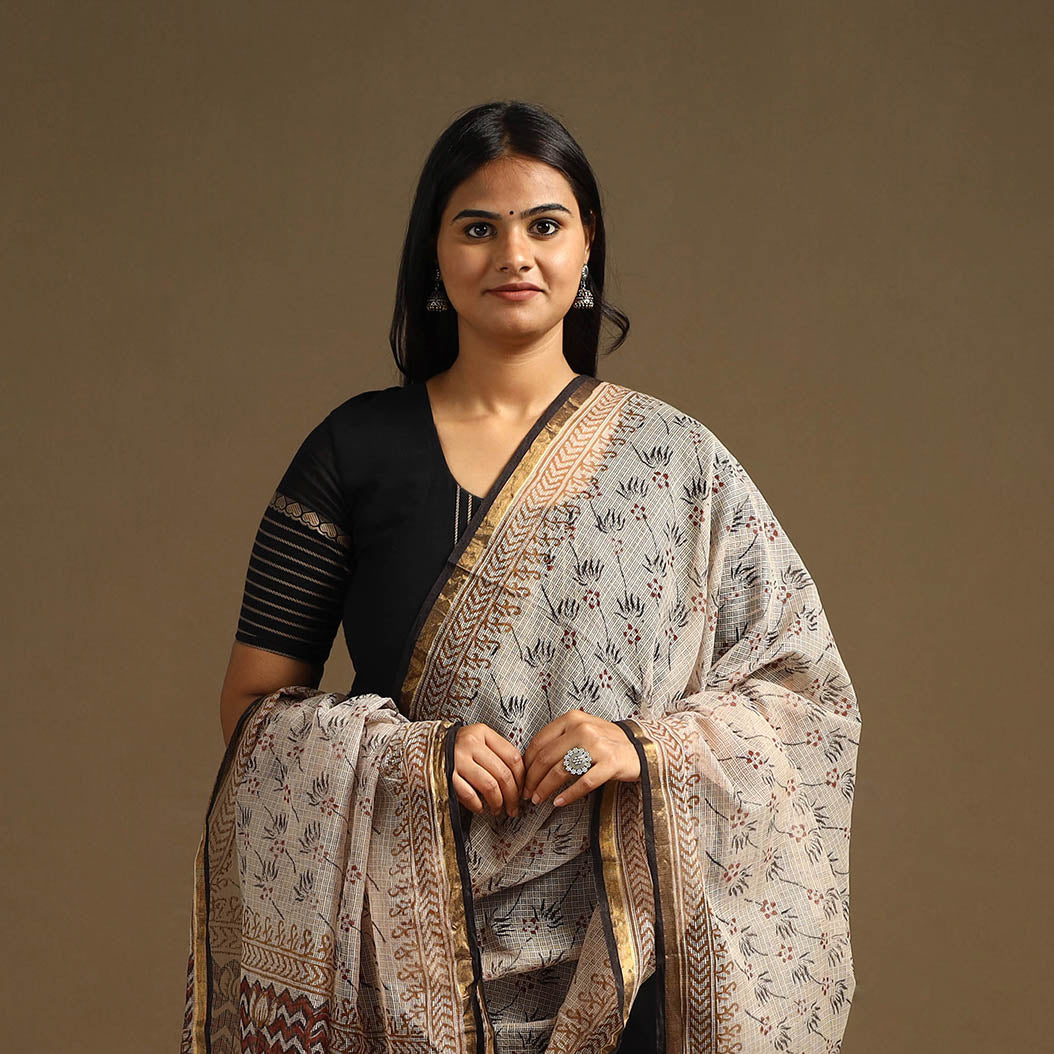White - bagru cotton kota doria dupatta 20 - handcrafted