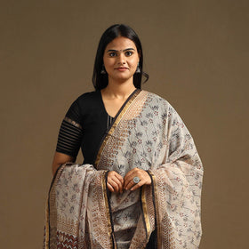 White - bagru cotton kota doria dupatta 20 - handcrafted