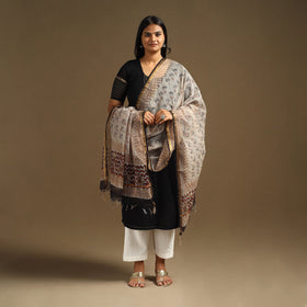 White - bagru cotton kota doria dupatta 20 - handcrafted