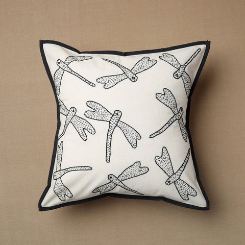  White Bakhiya Tanka Embroidered Cotton Cushion Cover