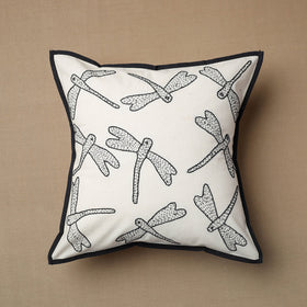  White Bakhiya Tanka Embroidered Cotton Cushion Cover