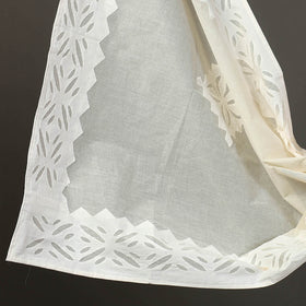  White 3pc Cut Work Cotton Barmer Applique Dress Material