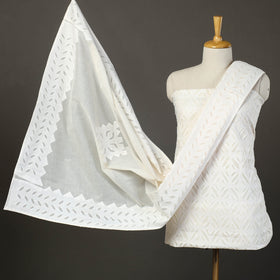 Buy White 3pc Cut Work Cotton Barmer Applique Dress Material