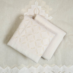  White 3pc Cut Work Cotton Barmer Applique Dress Material