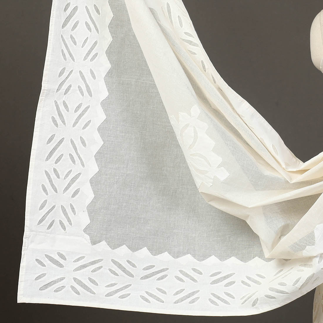 White - 3pc cut work cotton barmer applique dress material