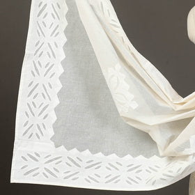 White - 3pc cut work cotton barmer applique dress material