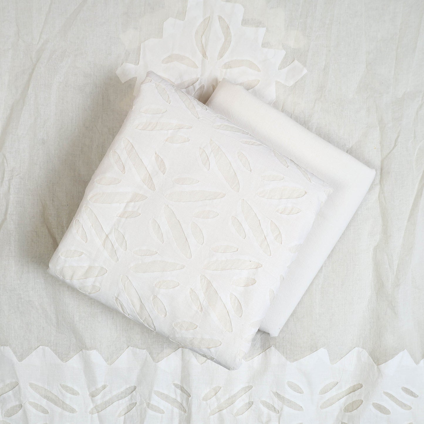 White - 3pc cut work cotton barmer applique dress material