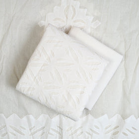 White - 3pc cut work cotton barmer applique dress material