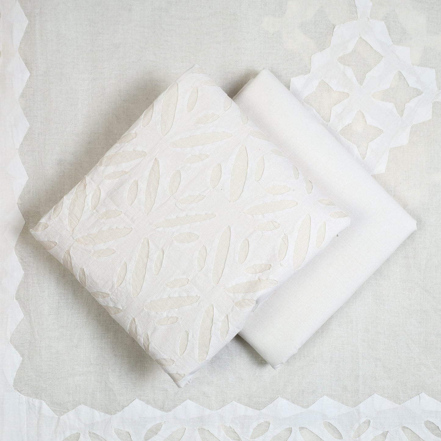 Buy White 3pc Cut Work Cotton Barmer Applique Dress Material