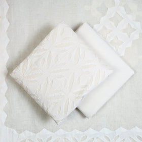 Buy White 3pc Cut Work Cotton Barmer Applique Dress Material