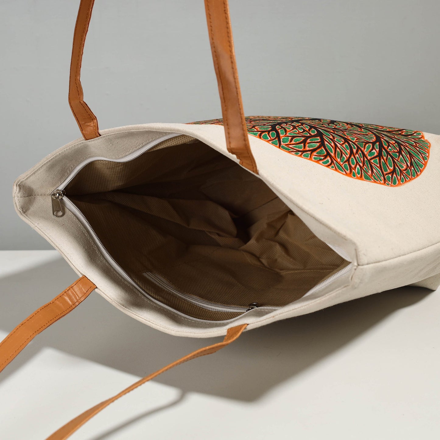 White - beige - tree of life - canvas cotton handpainted