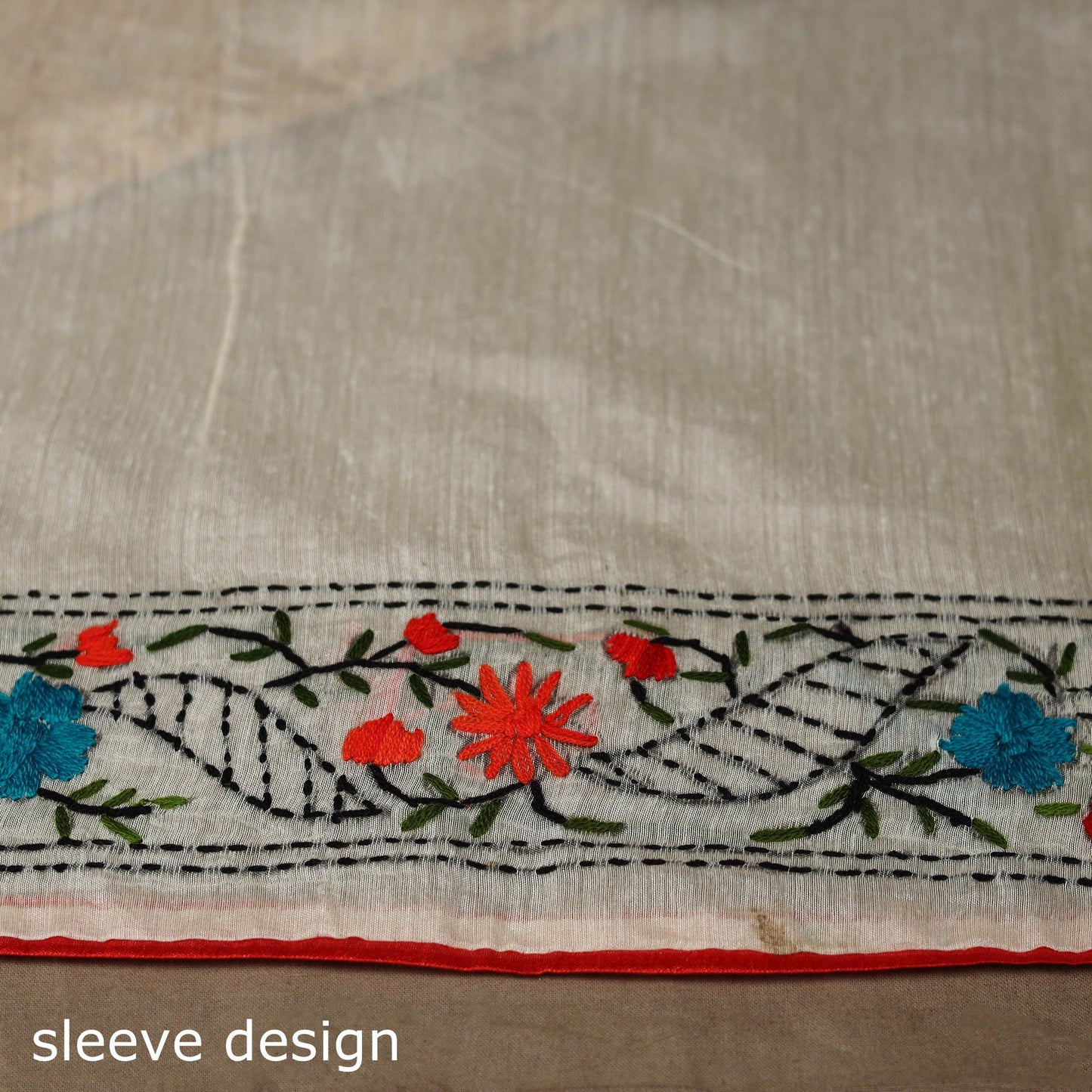 White - bengal chanderi silk hand embroidered saree 01