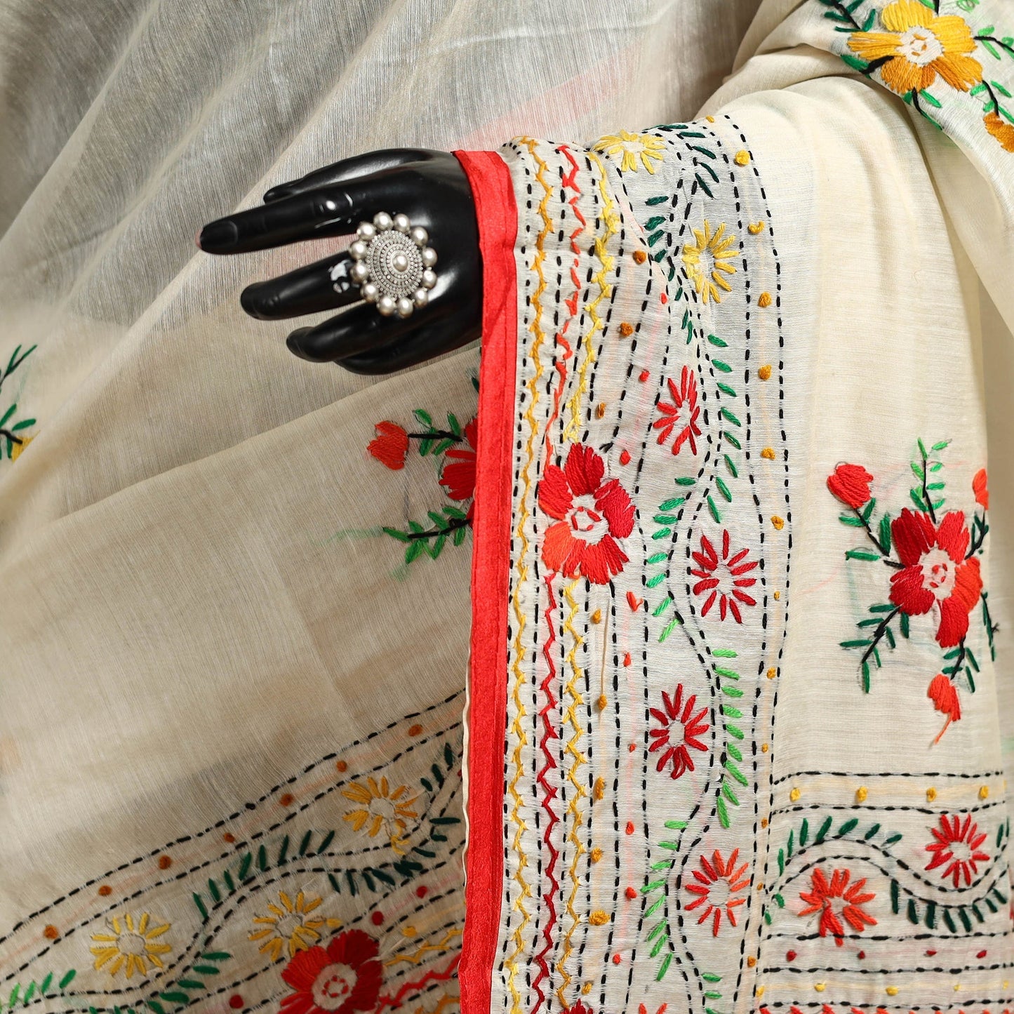 Bengal chanderi silk hand embroidered saree 08 - handcrafted