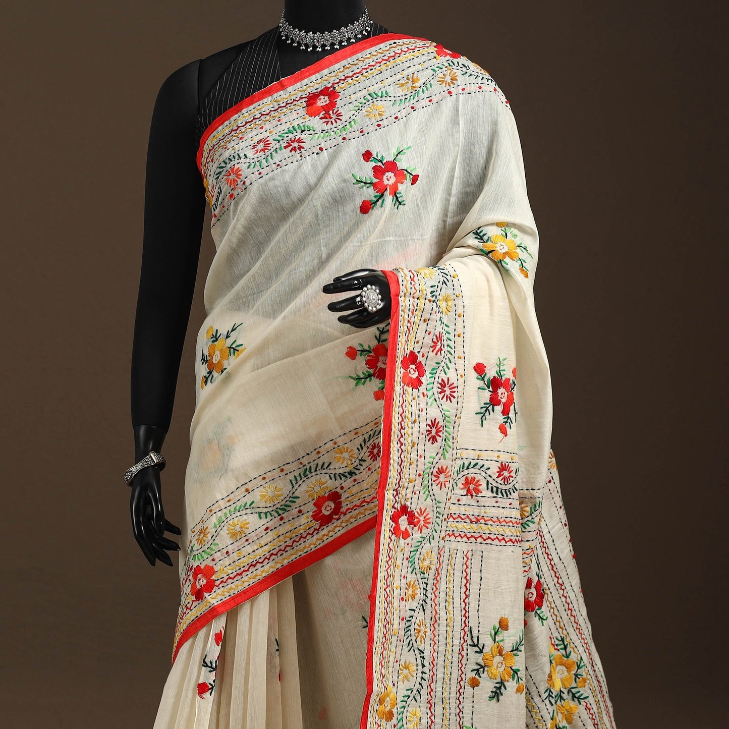 Bengal chanderi silk hand embroidered saree 08 - handcrafted