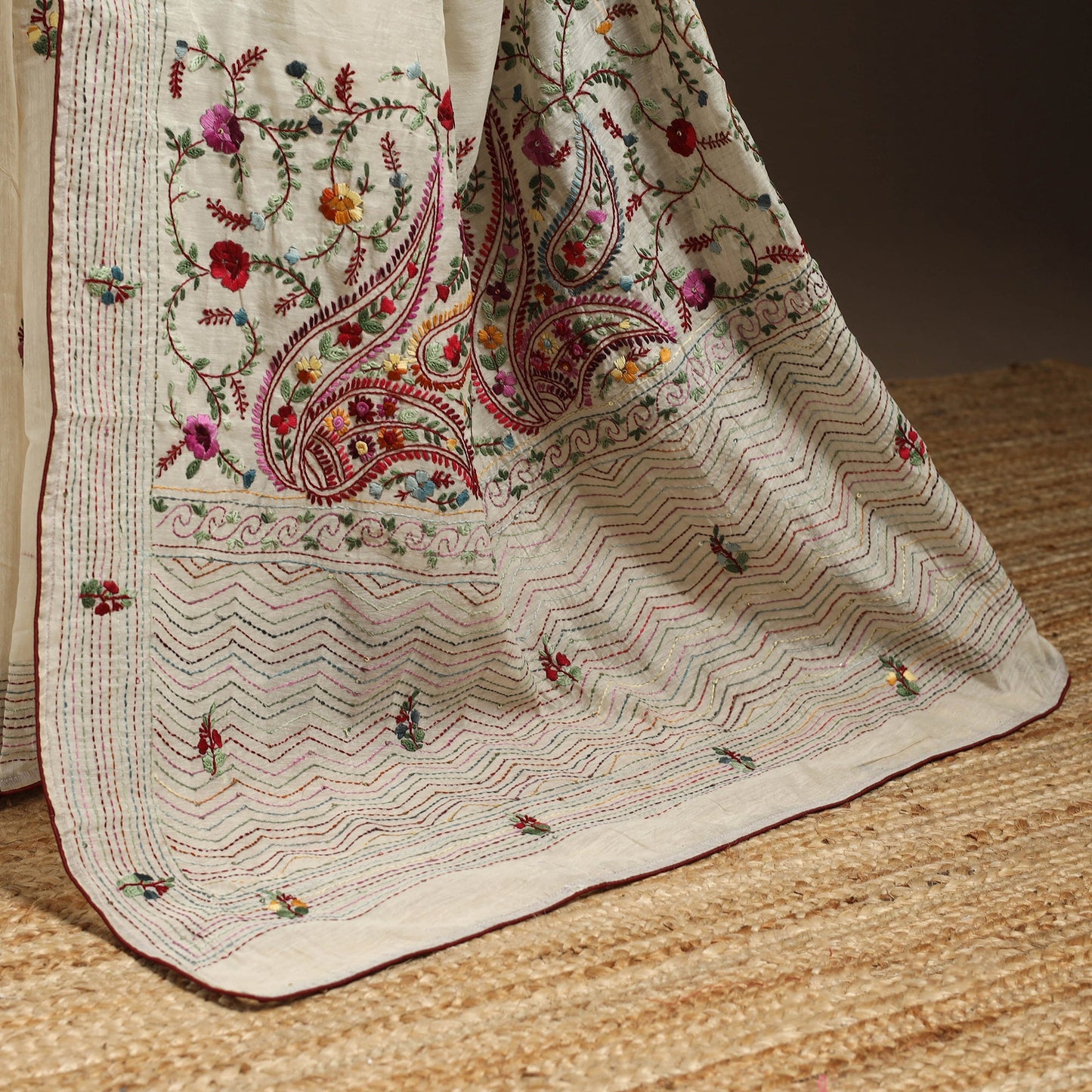 Bengal chanderi silk hand embroidered saree 26 - handcrafted