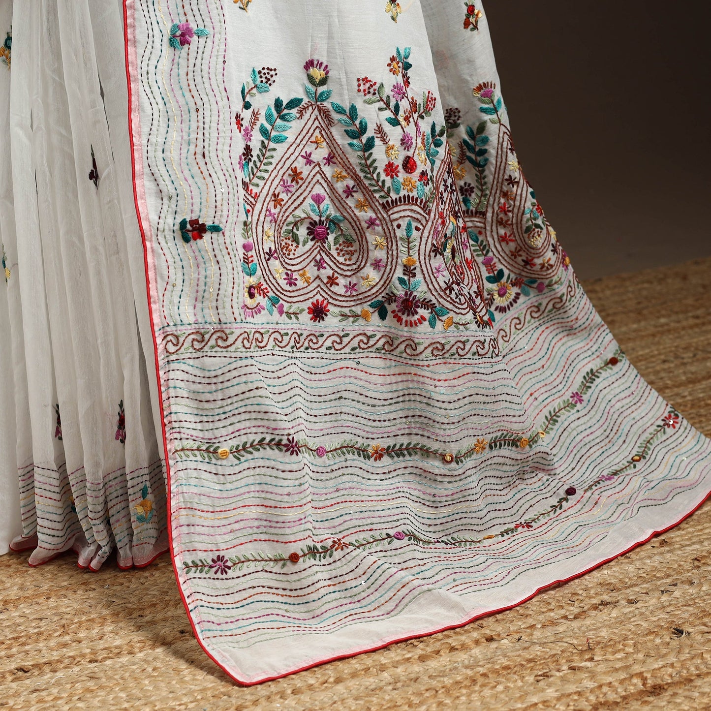 Bengal chanderi silk hand embroidered saree 38 - handcrafted