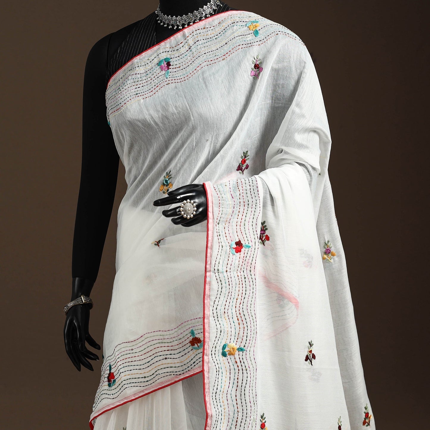 Bengal chanderi silk hand embroidered saree 38 - handcrafted