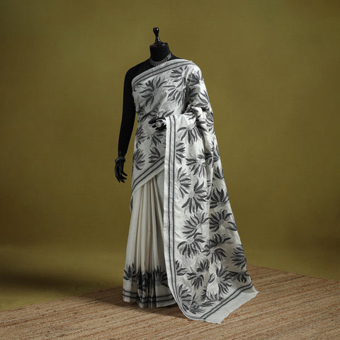 Bengal hand embroidery bangalore silk handloom kantha saree