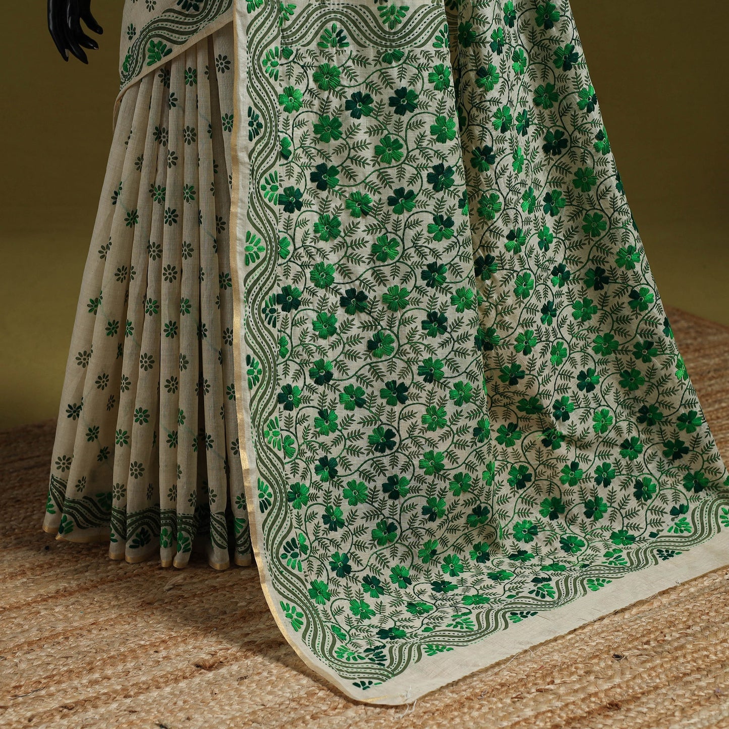 Bengal hand embroidery silk cotton kantha saree 01