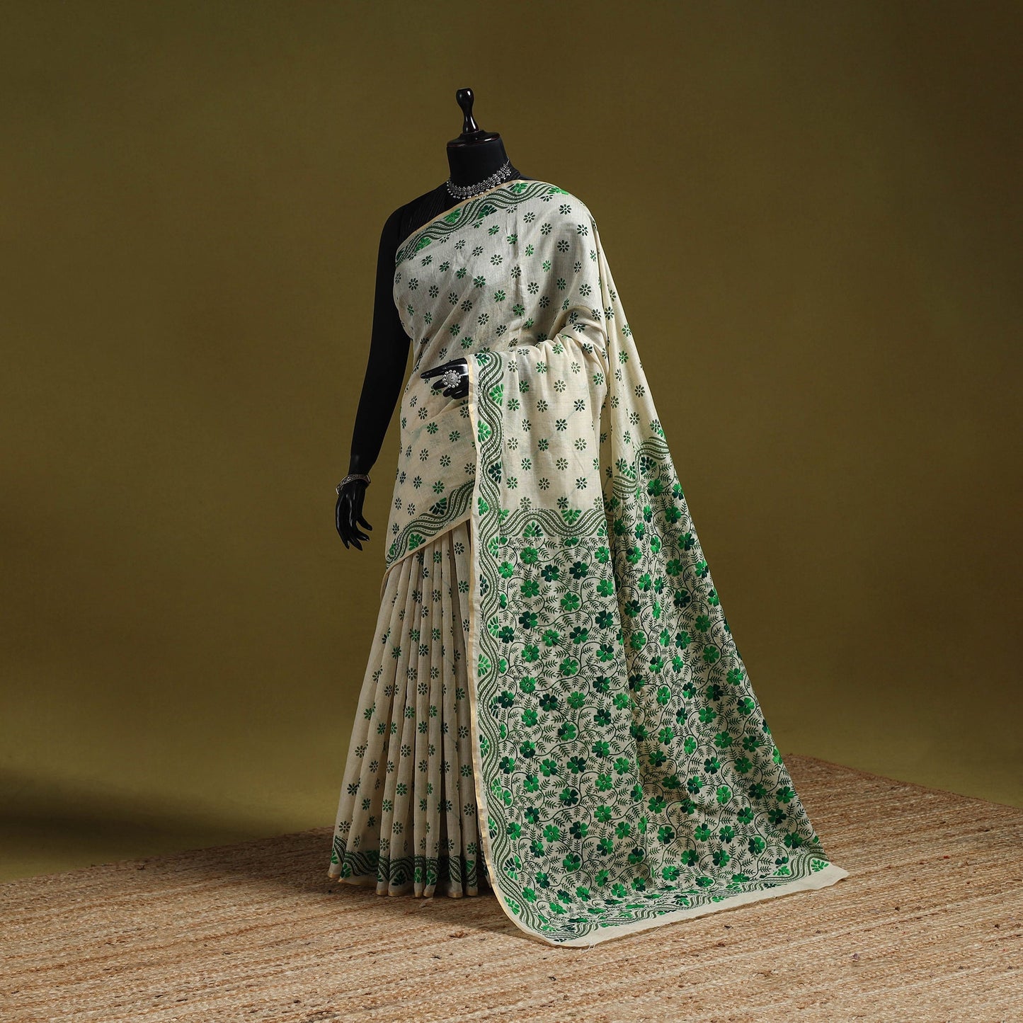 Bengal hand embroidery silk cotton kantha saree 01