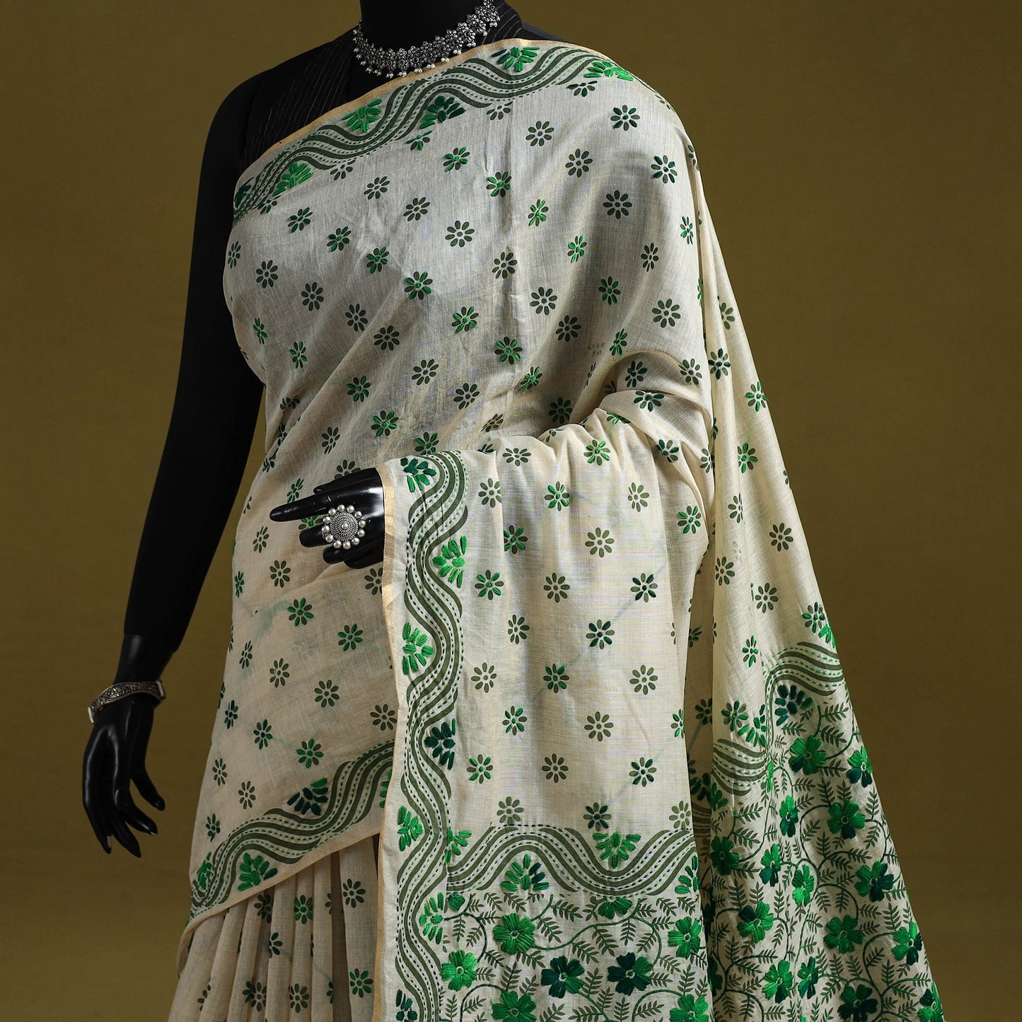 Bengal hand embroidery silk cotton kantha saree 01