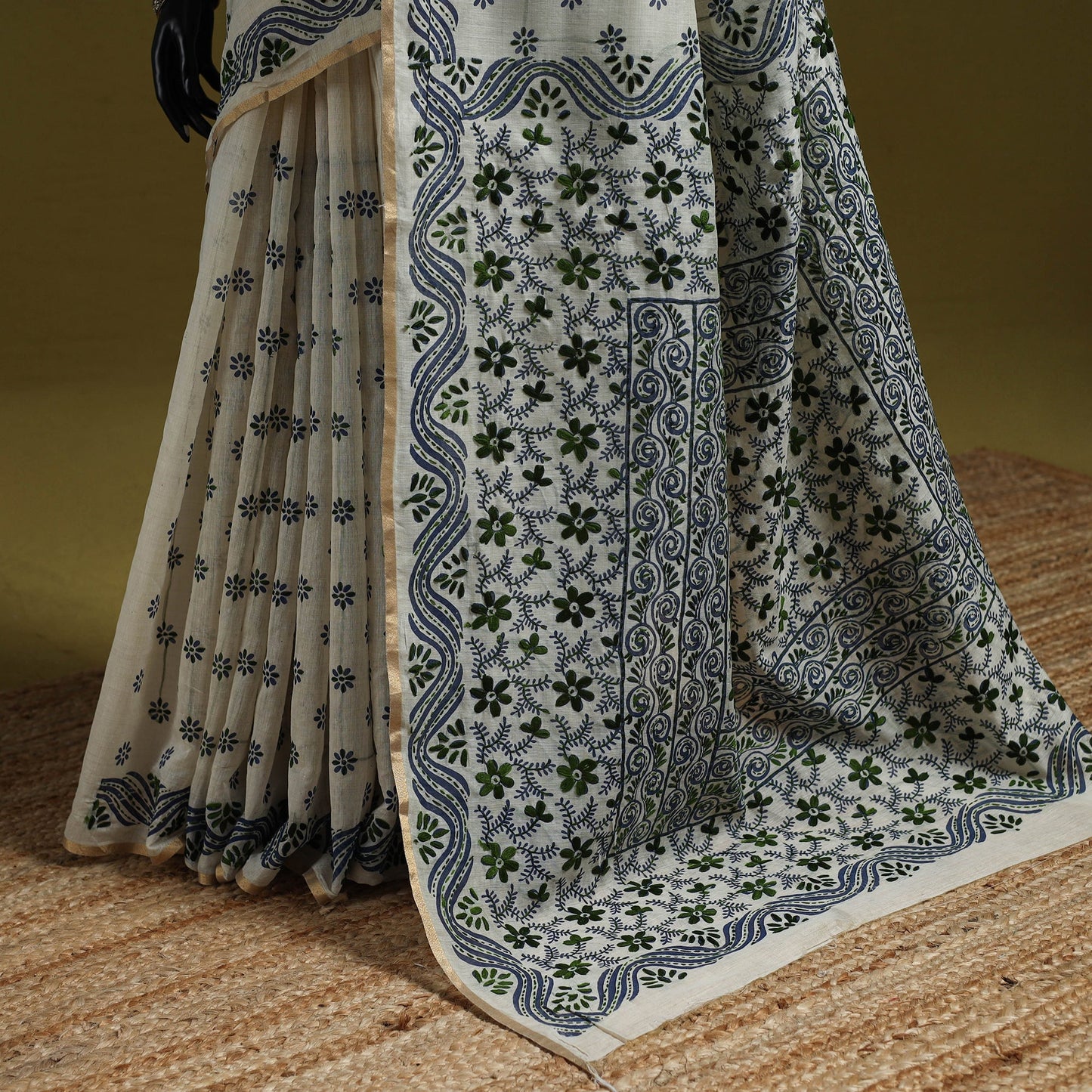 Bengal hand embroidery silk cotton kantha saree 04