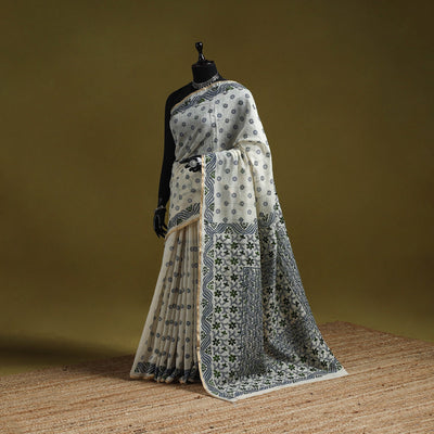 Bengal hand embroidery silk cotton kantha saree 04