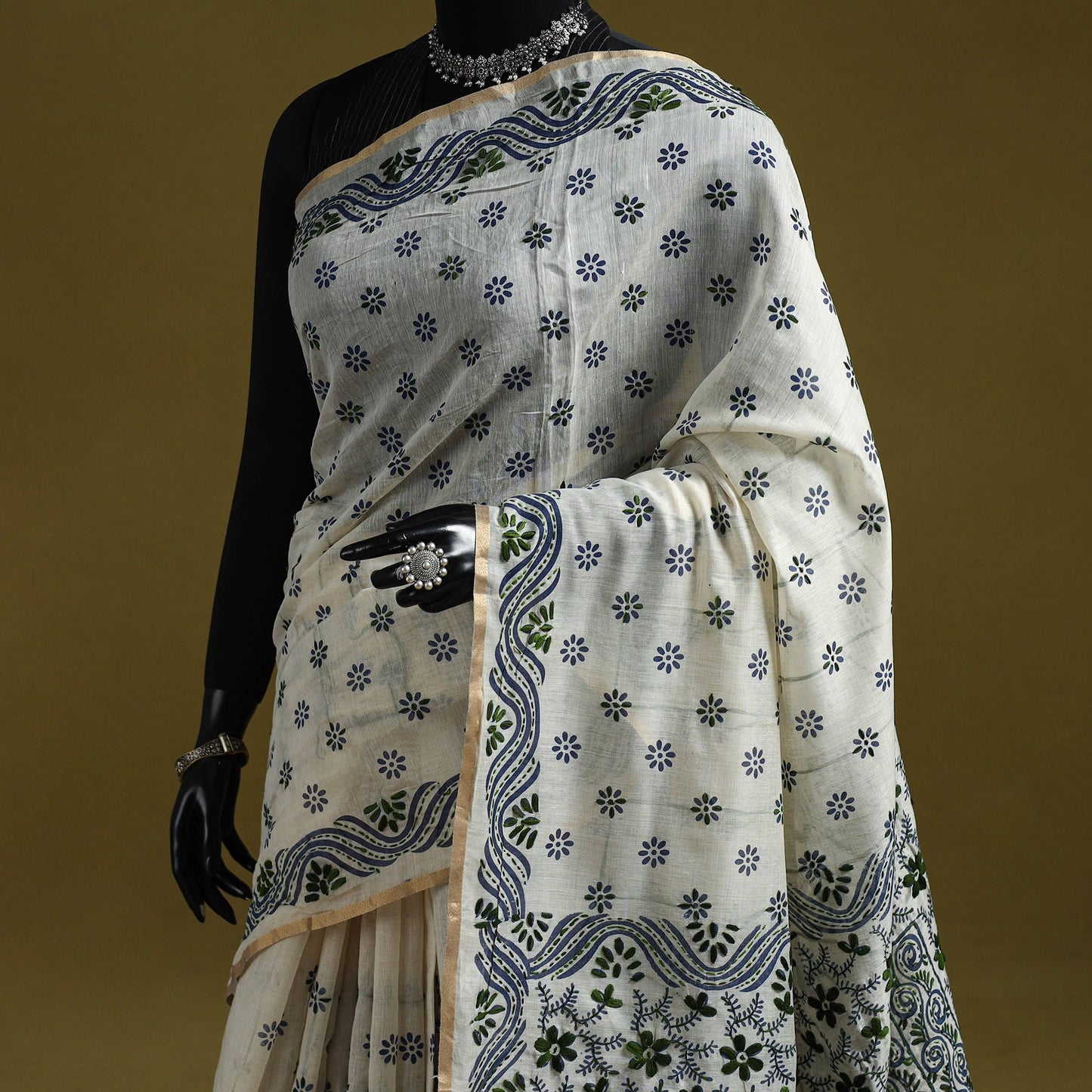 Bengal hand embroidery silk cotton kantha saree 04