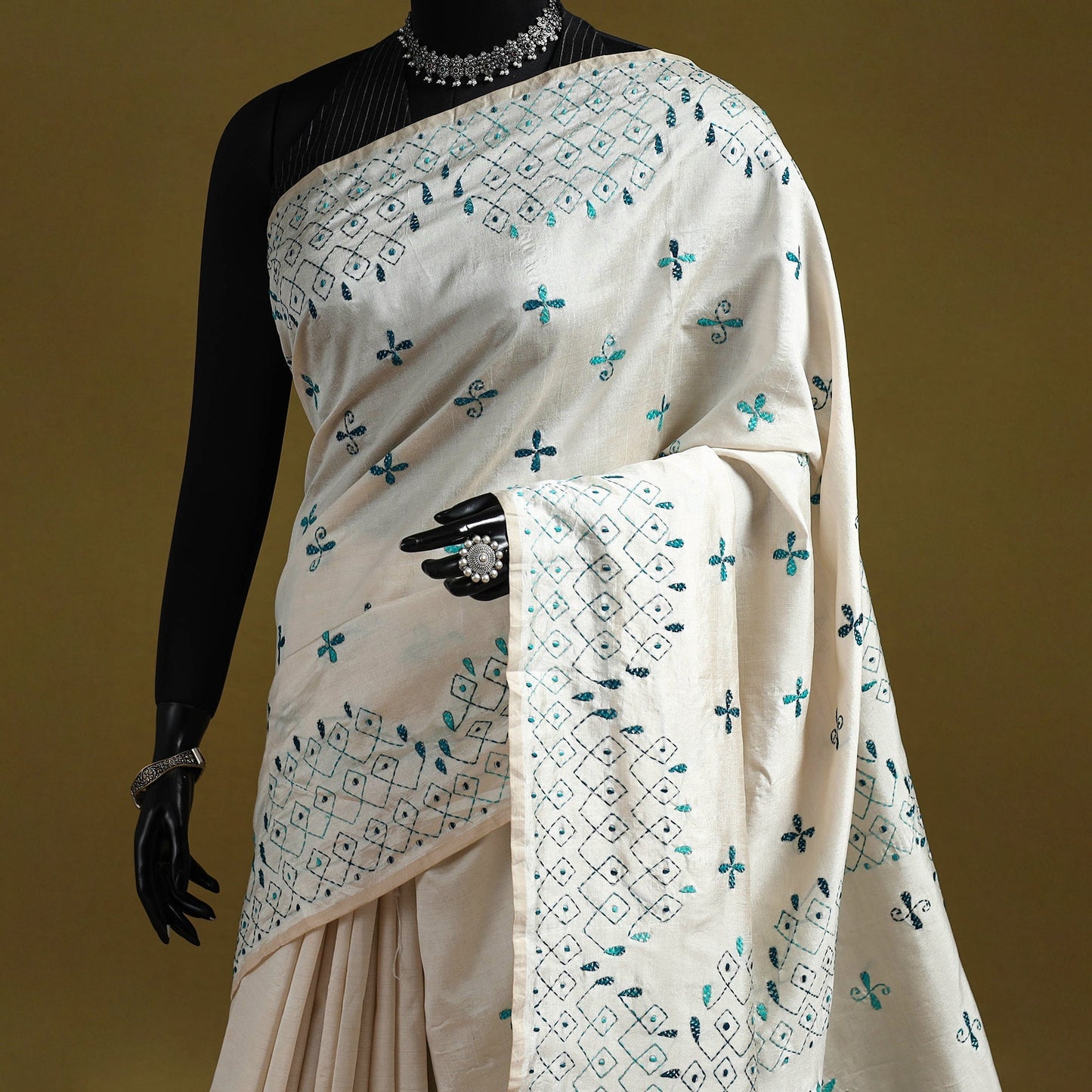 Bengal hand embroidery silk nakshi kantha saree 48