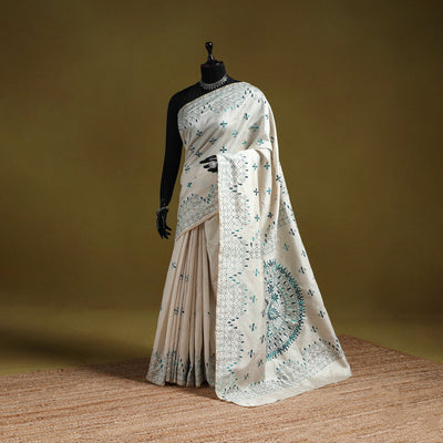 Bengal hand embroidery silk nakshi kantha saree 48