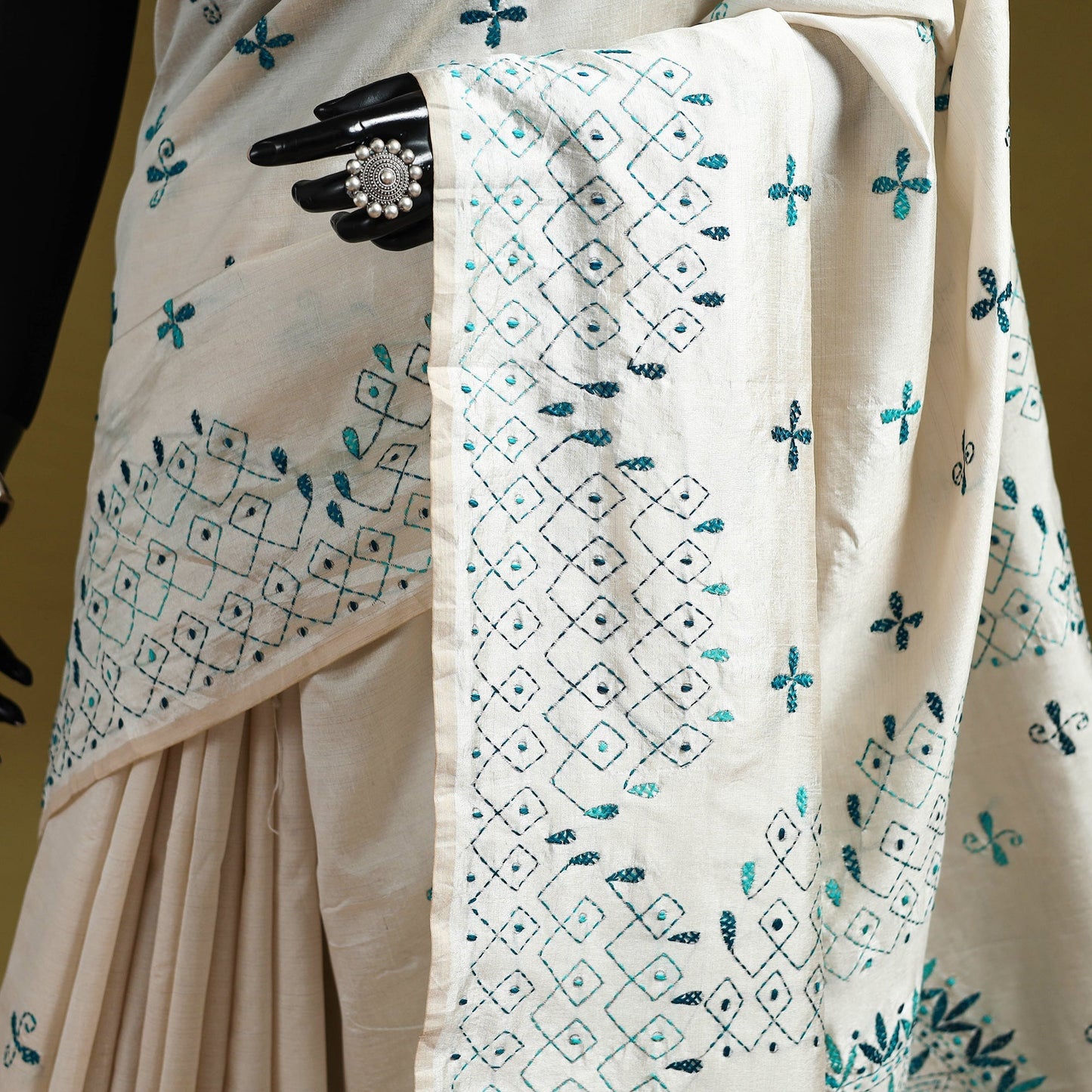 Bengal hand embroidery silk nakshi kantha saree 48