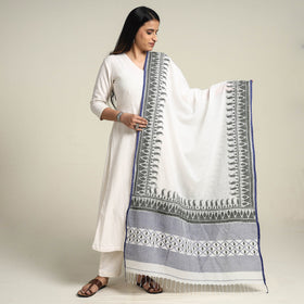 White - Bengal Kantha Embroidered Cotton Handloom Dupatta