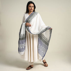 White - Bengal Kantha Embroidered Cotton Handloom Dupatta