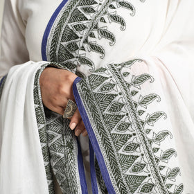 White - Bengal Kantha Embroidered Cotton Handloom Dupatta