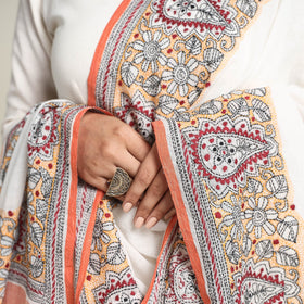 White - Bengal Kantha Embroidered Cotton Handloom Dupatta