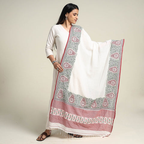  Bengal Kantha Embroidered Cotton Handloom Dupatta 