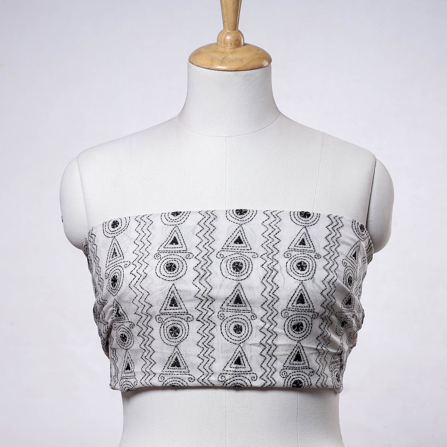 White Bengal Kantha Embroidery Handloom Cotton Blouse Piece 