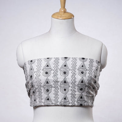 White Bengal Kantha Embroidery Handloom Cotton Blouse Piece 