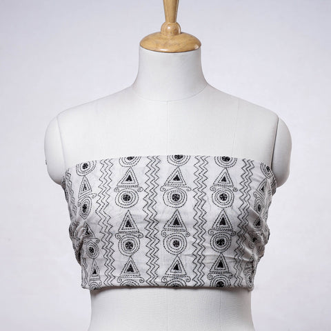 White Bengal Kantha Embroidery Handloom Cotton Blouse Piece 