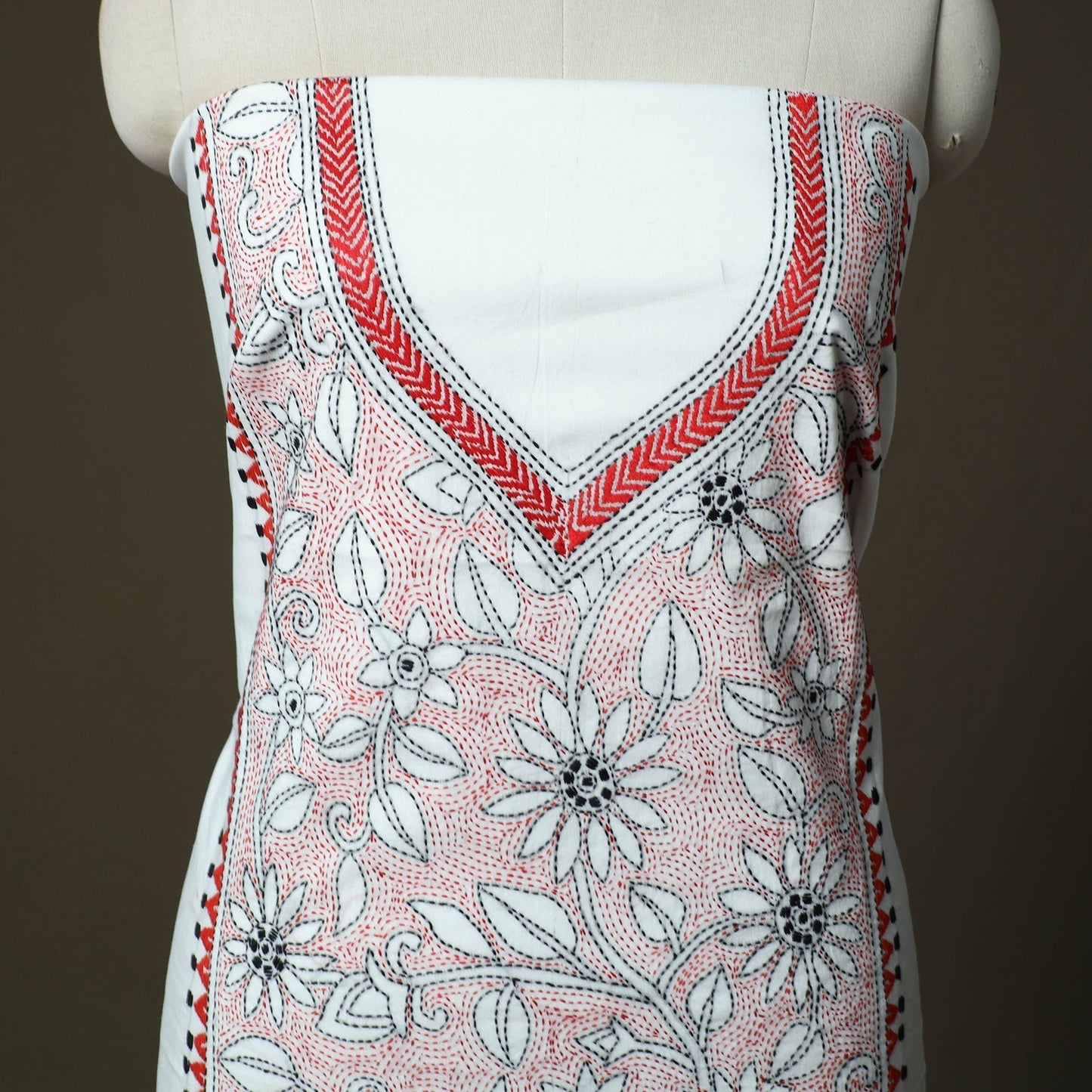 Bengal kantha hand embroidered cotton unstitched kurta
