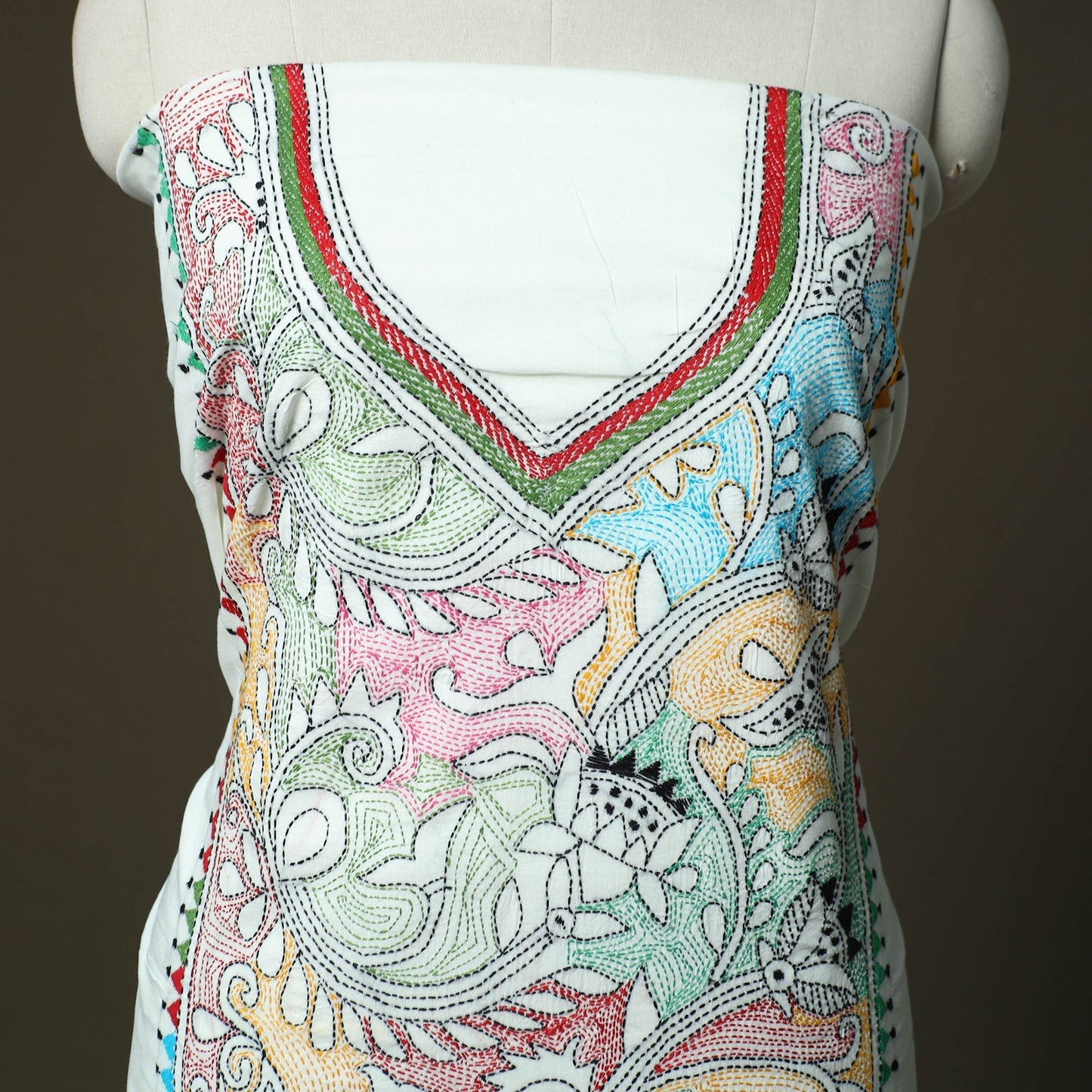 Bengal kantha hand embroidered cotton unstitched kurta
