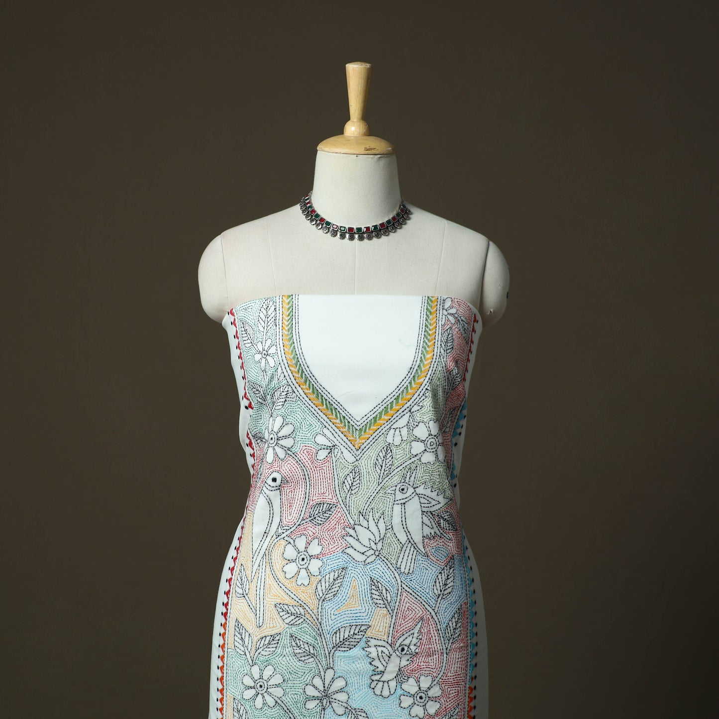 Bengal kantha hand embroidered cotton unstitched kurta
