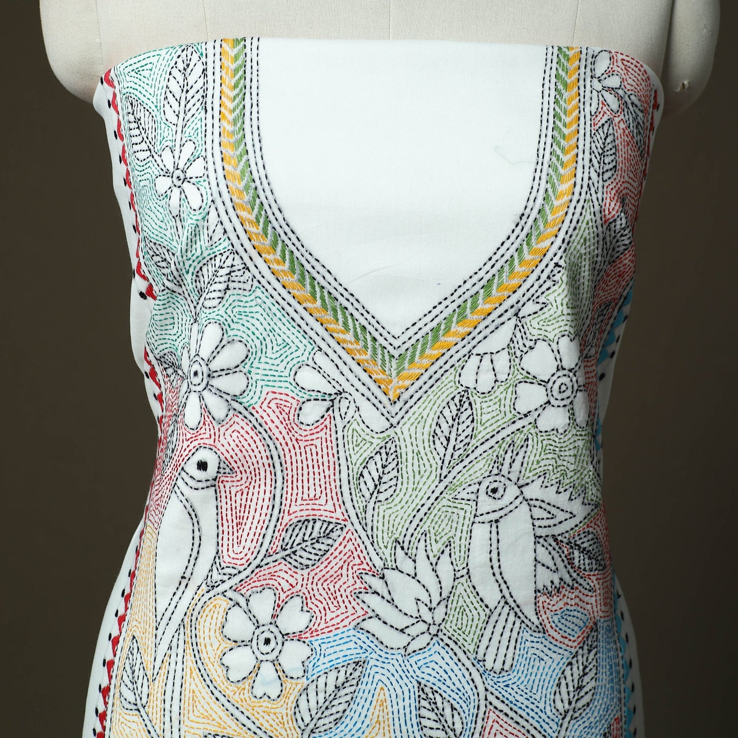 Bengal kantha hand embroidered cotton unstitched kurta