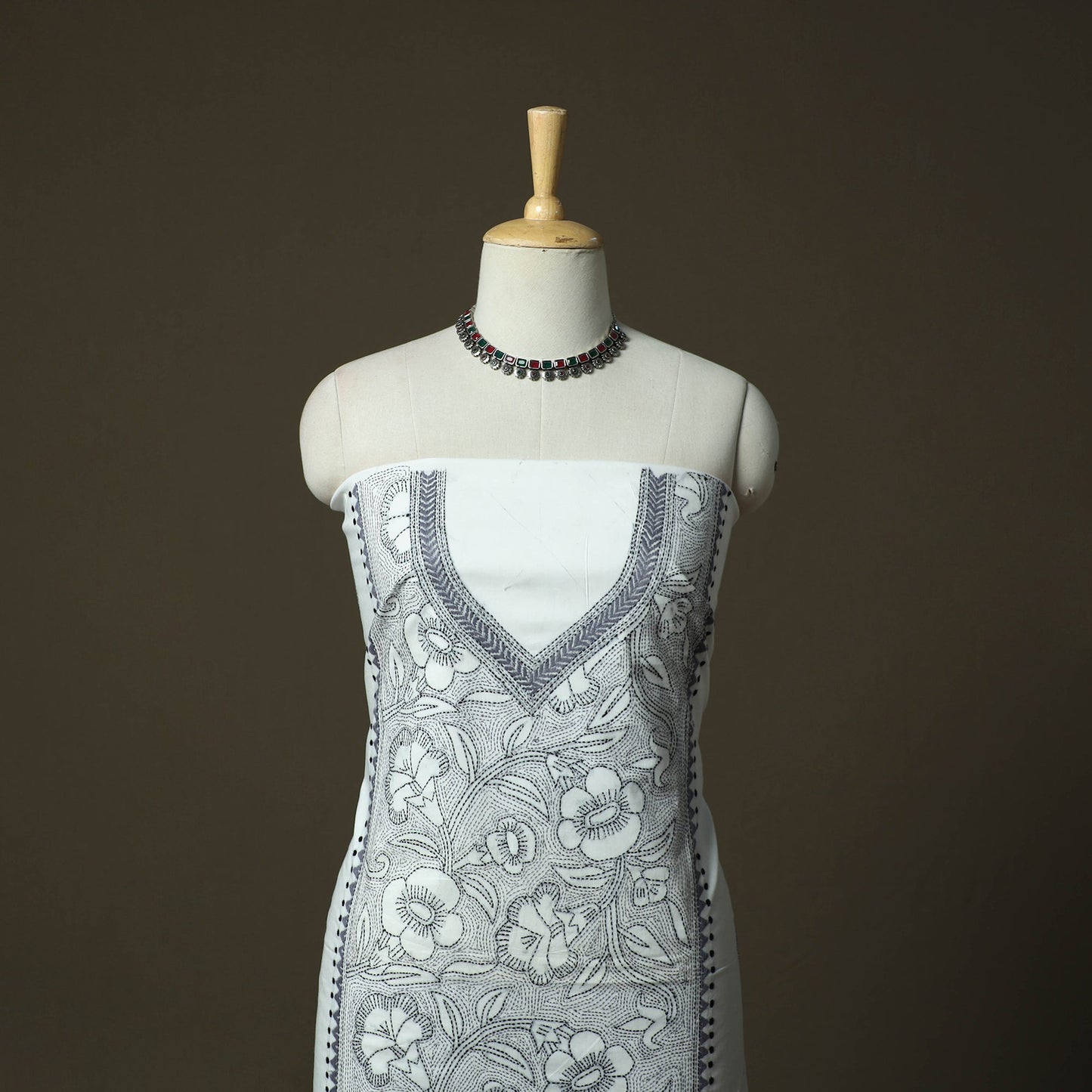 Bengal kantha hand embroidered cotton unstitched kurta
