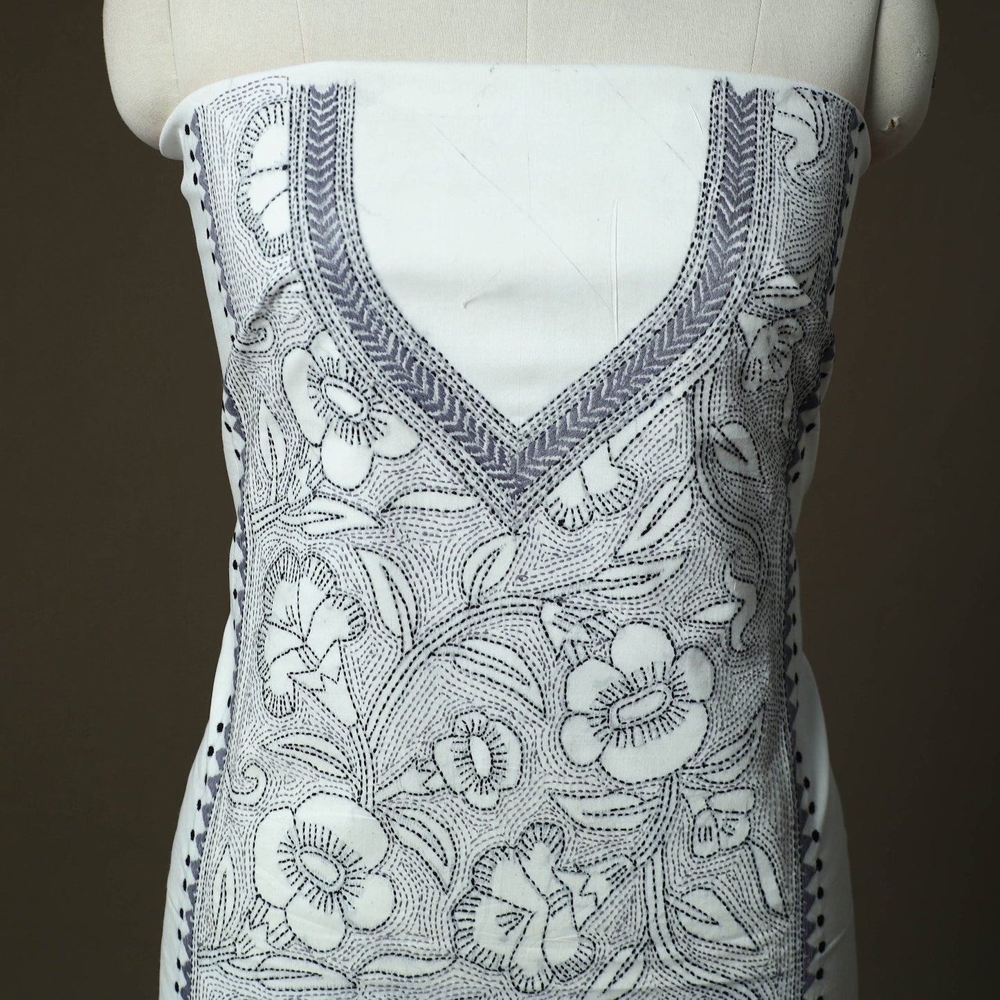Bengal kantha hand embroidered cotton unstitched kurta